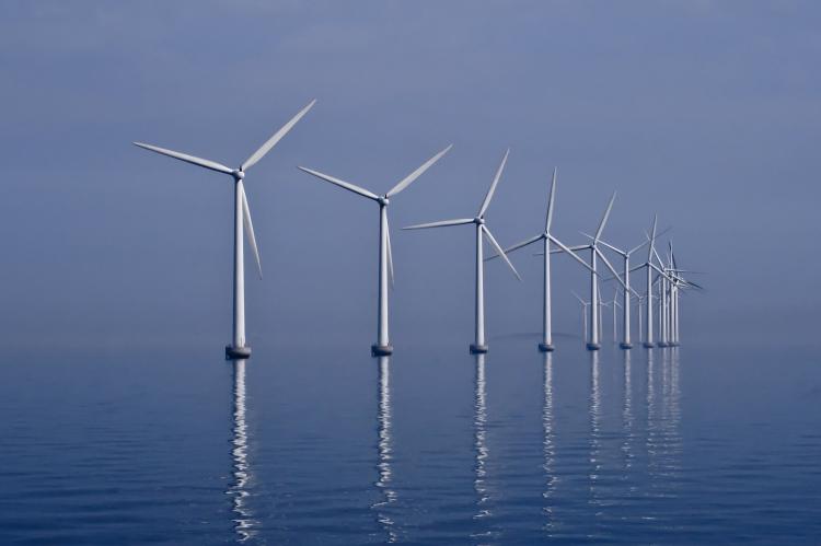 Middelgrunden offshore wind farm (40 MW) in the Øresund, 3.5 km outside Copenhagen, Denmark.