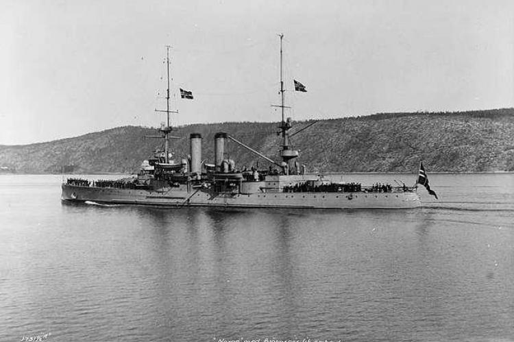 The Norwegian coastal defence ship HNoMS Norge in 1910