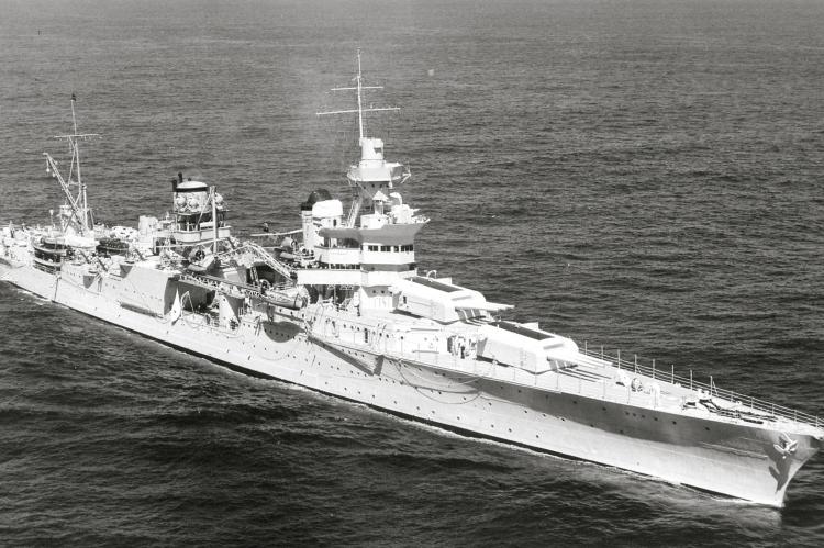 The US Navy heavy cruiser USS Indianapolis (CA-35) underway at sea on 27 September 1939