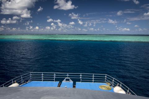 Great Barrier Reef seen from the deck of a dive boat